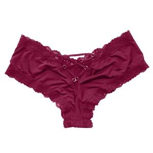 Victoria’s secret burgundy cheeky lace trim lattice back panties - small